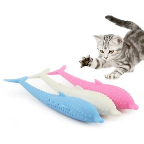 Brosse à dents pour chat en silicone souple rose, jouet à mâcher interactif au parfum d'herbe à chat, pour le nettoyage des dents. (1/5)