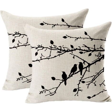 Lot de 2 taies d'oreiller vintage à motif coquillage et branche d'oiseau, noires, 45 x 45 cm (1/4)