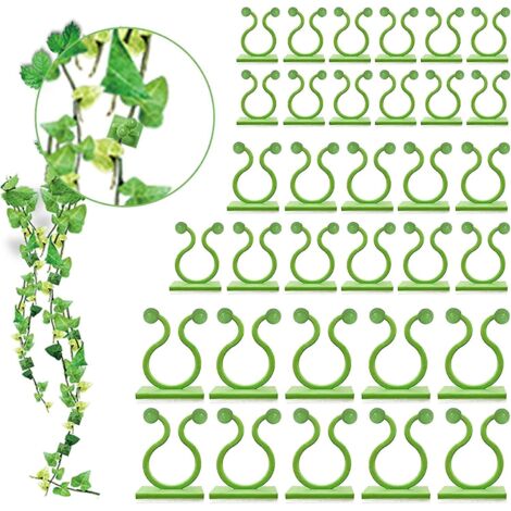 Lot de 100 supports muraux pour plantes grimpantes avec crochets auto-adhésifs en 3 tailles - Clips de fixation pour légumes (100 clips verts) (1/5)