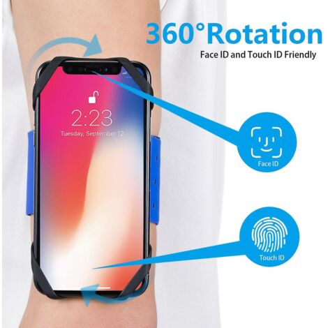 Support universel 3-en-1 pour vélo et support de smartphone avec sangle de bras - Noir - Compatible avec iPhone X, 11, 12 et Pro Max jusqu'à 7 pouces avec rotation à 360° (1/5)