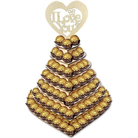 Présentoir à chocolats romantique en bois en forme de cœur à 7 étages, idéal pour les mariages et les fêtes prénuptiales. (1/4)