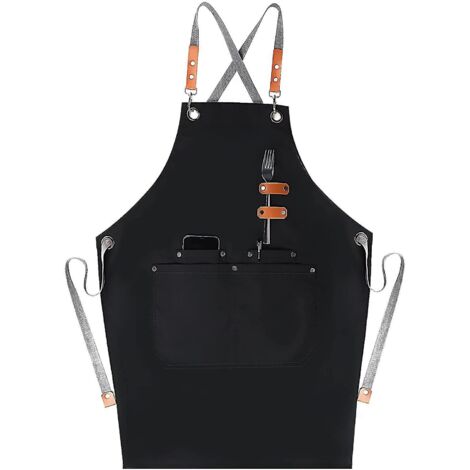 Tablier de chef à bretelles croisées pour homme avec grandes poches (1/5)