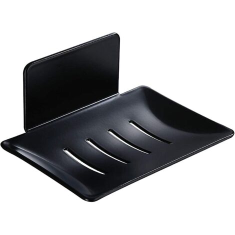 Porte-savon et porte-éponge muraux noirs pour salle de bain et cuisine - Étagère métallique adhésive pour douche, sans perçage (1/5)