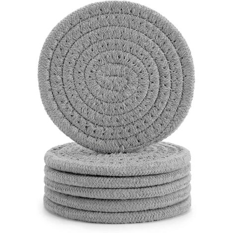 Lot de 6 sous-verres Abenkle tressés à la main, ronds, ultra-absorbants et résistants à la chaleur, de 11 cm de diamètre. (1/5)