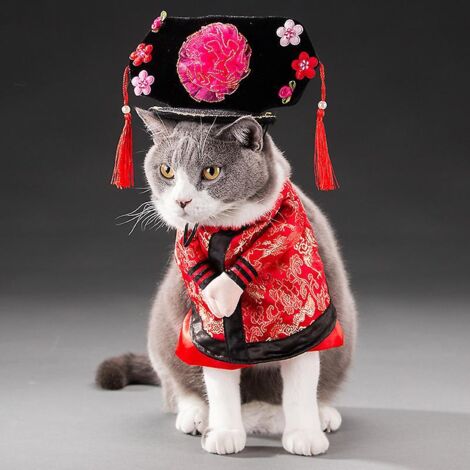 Uniforme rouge pour chien et chat, vêtements mignons pour animaux de compagnie, déguisement amusant, tenue de police cool avec chapeau pour chat et chien (1/3)