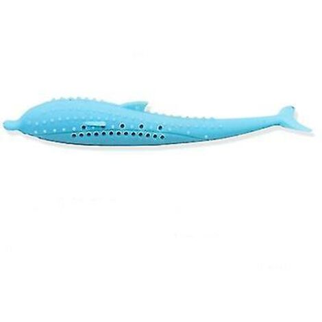 Brosse à dents pour chat en silicone souple bleu en forme de poisson, jouet pour le nettoyage interactif des dents et la stimulation des molaires, infusée à l'herbe à chat. Accessoires pour animaux de (1/3)
