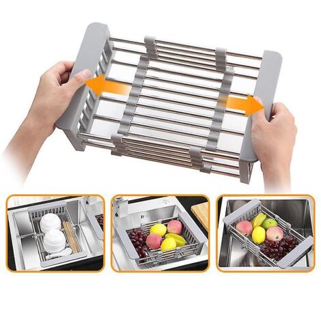Égouttoir à vaisselle extensible à suspendre au-dessus de l'évier avec grille d'égouttage réglable pour la vaisselle (1/5)