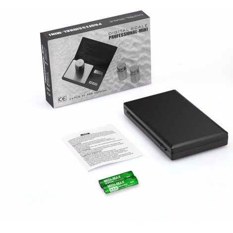 Mini balance de précision en acier inoxydable noir pour bijoux, avec fonction tare, capacité de 600 g, précision de 0,01 g. (1/3)