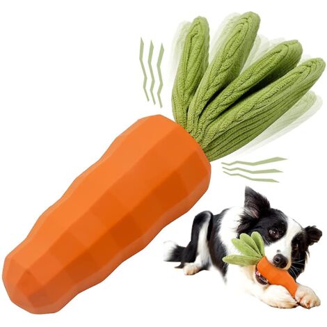 Jouet à mâcher en caoutchouc naturel durable en forme de carotte pour chiots de taille moyenne et grande, couineur et pour l'hygiène dentaire (1/5)