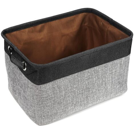 Grand panier de rangement en toile grise et noire avec poignées, boîte de rangement pliable pour étagères, vêtements et jouets - 38 cm x 26 cm x 24 cm (1/5)