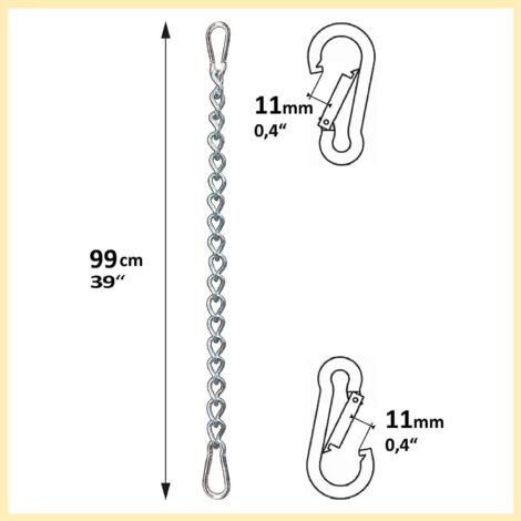 Chaîne à deux mousquetons pour fauteuil hamac, longueur réglable, supporte jusqu'à 230 kg (1/4)