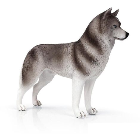 Chien husky gris en plastique, jouet décoratif pour enfants (1/5)