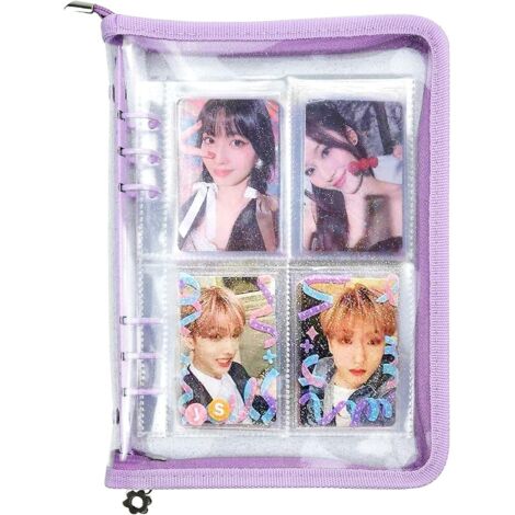 Couverture de classeur imperméable format A5 à 6 trous avec 10 pochettes pour cartes et 4 compartiments - Classeur à fermeture éclair transparent - Porte-cartes photo/reçus en PVC (1/5)