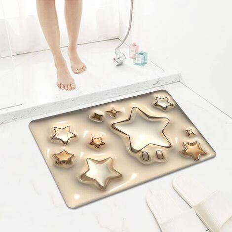 Tapis de bain 3D antidérapant, motif étoiles, 40 x 60 cm, absorbant et doux. (1/5)