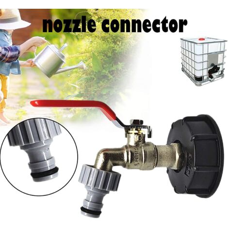 Robinet pour cuve IBC de 1000 L avec raccord de tuyau de 1/2 pouce et adaptateur pour jardin (1/4)