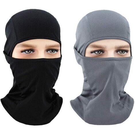 Masques de protection pour le visage en extérieur (lot de 2), gris et noir, cagoules respirantes et fines, idéales pour le vélo, l'escalade, la pêche et la moto.