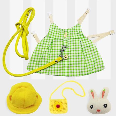 Ensemble harnais et laisse pour lapin, idéal pour les promenades en extérieur. Vêtements pour lapin à carreaux verts. (1/4)