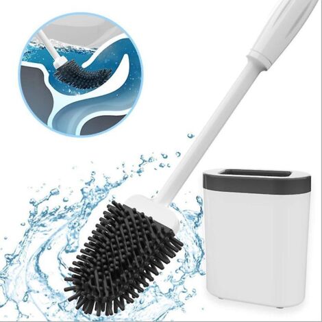 Ensemble de brosses de toilette blanches en silicone à long manche avec capuchon pour usage domestique (1/5)