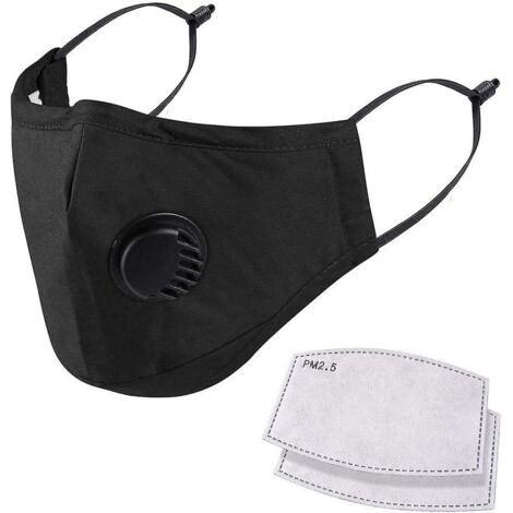 Masque facial respirant 100 % coton avec valve d'aération, boucles d'oreilles ajustables et pince-nez, réutilisable et lavable pour un usage quotidien en public (1/5)