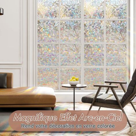 Film électrostatique à effet arc-en-ciel pour fenêtres, préservant l'intimité et offrant une protection UV. (1/4)