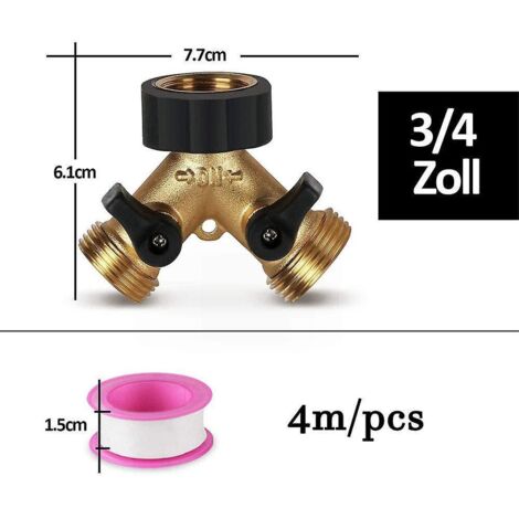 Raccord de tuyau à double robinet avec vanne d'arrêt pour tuyau d'alimentation de 3/4". (1/4)