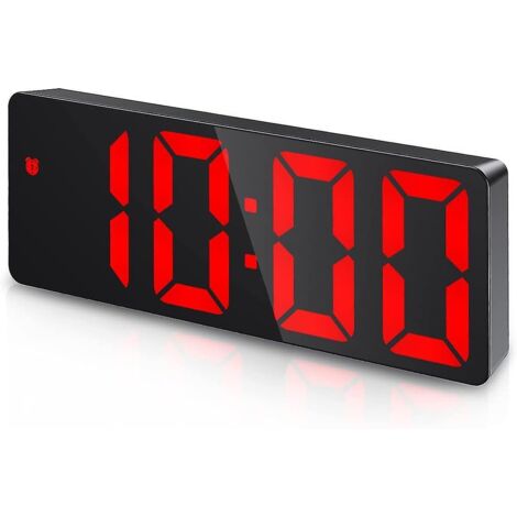 Réveil numérique à LED rouge avec affichage de la température et de la date, commande vocale et alimentation USB/piles (1/5)