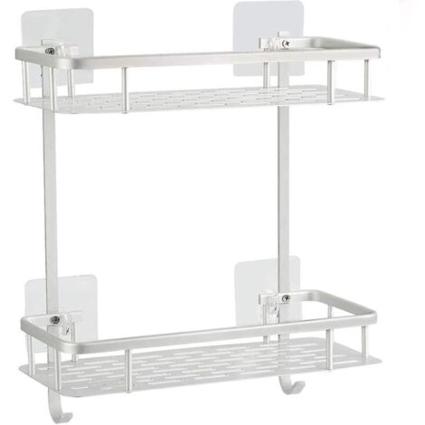 Étagère de douche en aluminium antirouille avec 2 étagères pour shampoing et savon, sans perçage requis (1/5)