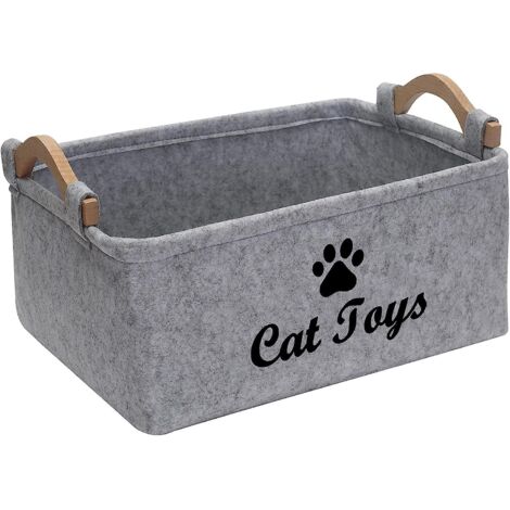 Boîte de rangement en feutre gris clair pour jouets d'animaux, idéale pour organiser les jouets, accessoires et fournitures pour animaux. (1/5)