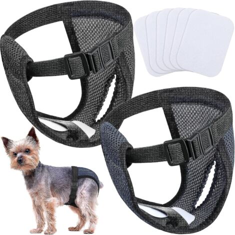 Couches lavables noires et bleues pour chiennes avec 6 protections hygiéniques (1/5)