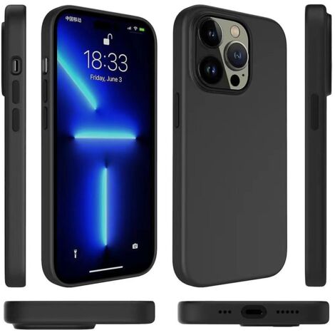 Coque de protection intégrale en silicone liquide noir premium antichoc, compatible avec l'iPhone 13 Pro Max (1/5)