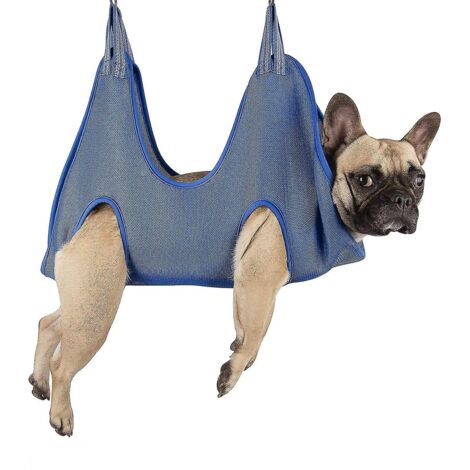 Harnais hamac de toilettage bleu pour chien, idéal pour la coupe des griffes, le bain et la contention (1/5)