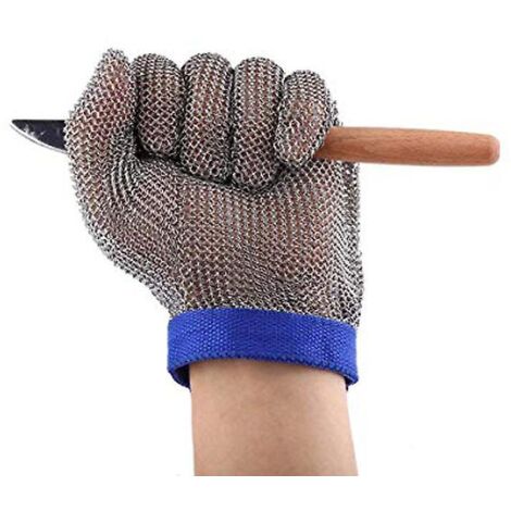 Gants en acier inoxydable résistants aux coupures, en coquille d'huître, pour la découpe de viande (1 pièce, bleu, M) (1/4)