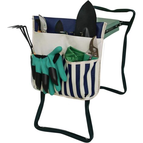 Sac de rangement pliable bleu et blanc pour siège de jardin - Sac de rangement pour outils de jardinage (1/5)