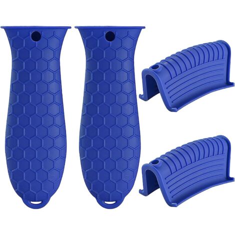 Lot de 4 maniques en silicone bleu pour poêles et casseroles en fonte (1/5)