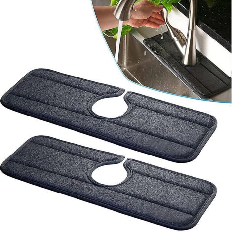 Lot de 2 coussinets absorbants en microfibre noire 50 x 13 cm pour robinets - Coussinets éponge anti-éclaboussures pour robinets de cuisine, salle de bain, camping, évier de bar (1/5)