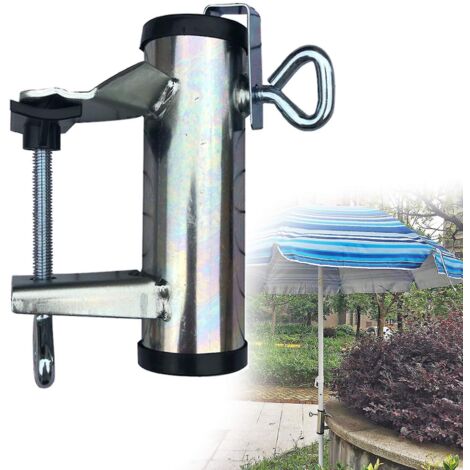 Support de parasol de balcon argenté avec pince pour parasol de terrasse (1/4)