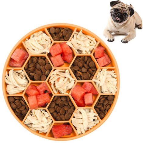 Gamelle interactive anti-glouton pour chien, idéale pour prévenir les ballonnements chez les chiens qui mangent vite - Orange (1/5)