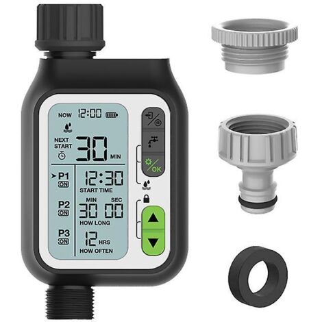 Minuteur d'arrosage avec 3 programmes d'irrigation distincts, capteur de pluie, conception étanche et modes multiples - Idéal pour l'arrosage du jardin (1/5)