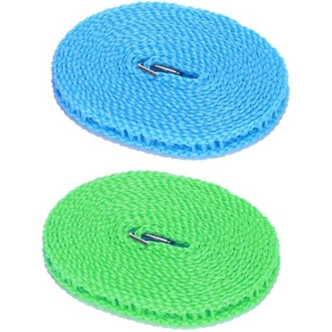 Lot de 2 cordes à linge de voyage portables, en nylon coupe-vent, pour l'intérieur et l'extérieur, idéales pour le camping - Bleu et vert, 5 m (1/5)