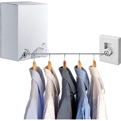 Étendoir à linge rétractable en acier inoxydable avec fil réglable de 4,2 m et support mural (1/4)