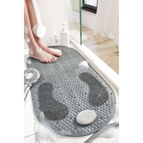 Tapis de douche antidérapant en PVC avec pierre ponce amovible - 40 x 80 cm, tapis de massage pour baignoire et sol avec ventouses et système d'évacuation (1/4)
