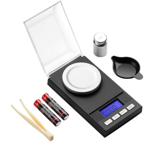 Balance de poche numérique au milligramme près (50 g / 0,001 g) pour la joaillerie et les laboratoires, avec écran LCD rétroéclairé, arrêt automatique et fonction tare. Piles incluses. (1/5)