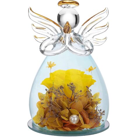 Cadeau pour la fête des mères ou l'anniversaire de maman : statuette d'ange en verre ornée de jolies fleurs violettes - Bleu foncé/bleu marine - Taille M (1/5)