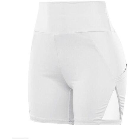 Short de sport pour femme à taille haute élastique avec poche pour téléphone, couleur unie, idéal pour le yoga et la course à pied - Taille M - Blanc (1/5)