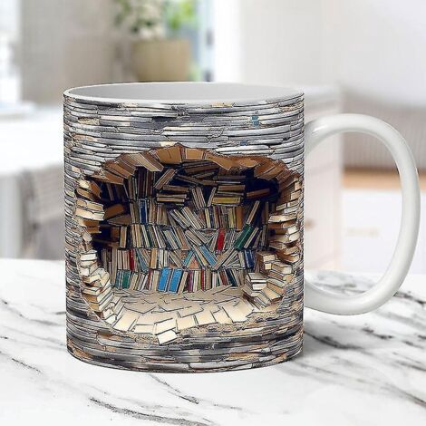 Mug bibliothèque 3D, tasse étagère de bibliothèque, mug bibliothèque créatif à effet 3D, mug à café pour amoureux des livres, mug bibliothécaire, un cadeau pour les lecteurs (1/5)