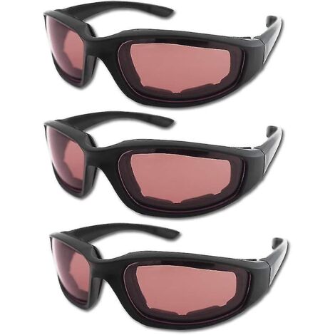 Lot de 3 lunettes de moto rembourrées, protection UV, anti-poussière et coupe-vent, gris + blanc + jaune rose (1/5)