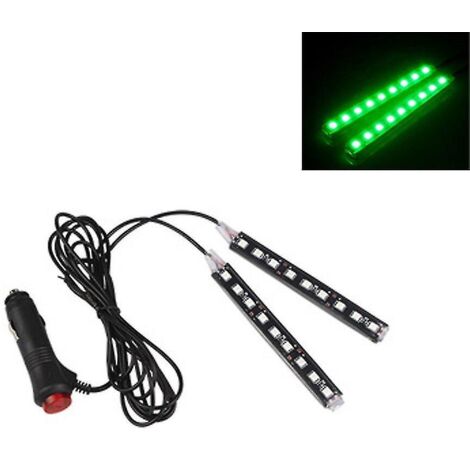 Lampe d'ambiance allume-cigare pour voiture, 9 LED multicolores adhésives, décoration pour tableau de bord et prise au pied, verte (1/4)