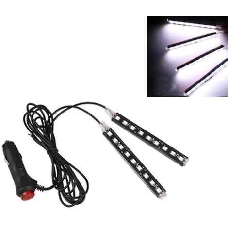 Lampe d'ambiance allume-cigare pour voiture, 9 LED multicolores adhésives, décoration pour tableau de bord et prise au pied, blanche (1/4)