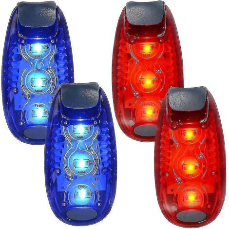 Lot de 4 lampes LED de sécurité clignotantes/d'avertissement à clip haute visibilité pour coureurs, vélos, chiens, enfants, bateaux, pour la course, la marche et le jogging (bleu, rouge) (1/3)