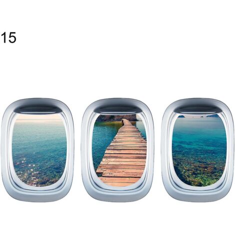 Lot de 3 autocollants muraux 3D auto-adhésifs représentant des avions, avec vue sur paysage, pour la maison - 15 (1/5)